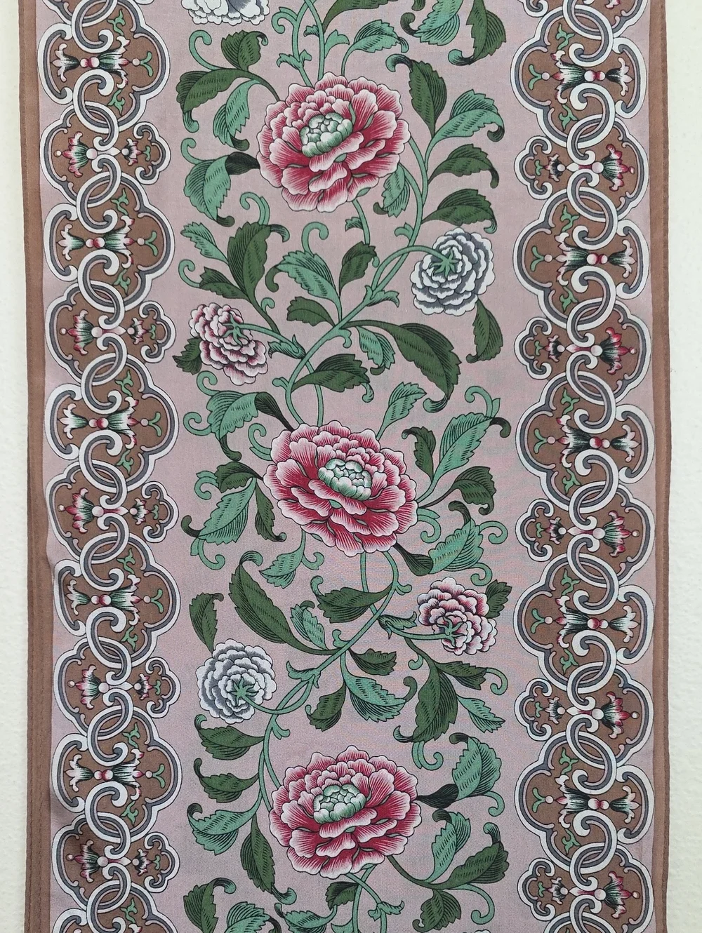 Vana Brown, Red, Green & Tan Floral Rectangular Scarf 50X 10.5